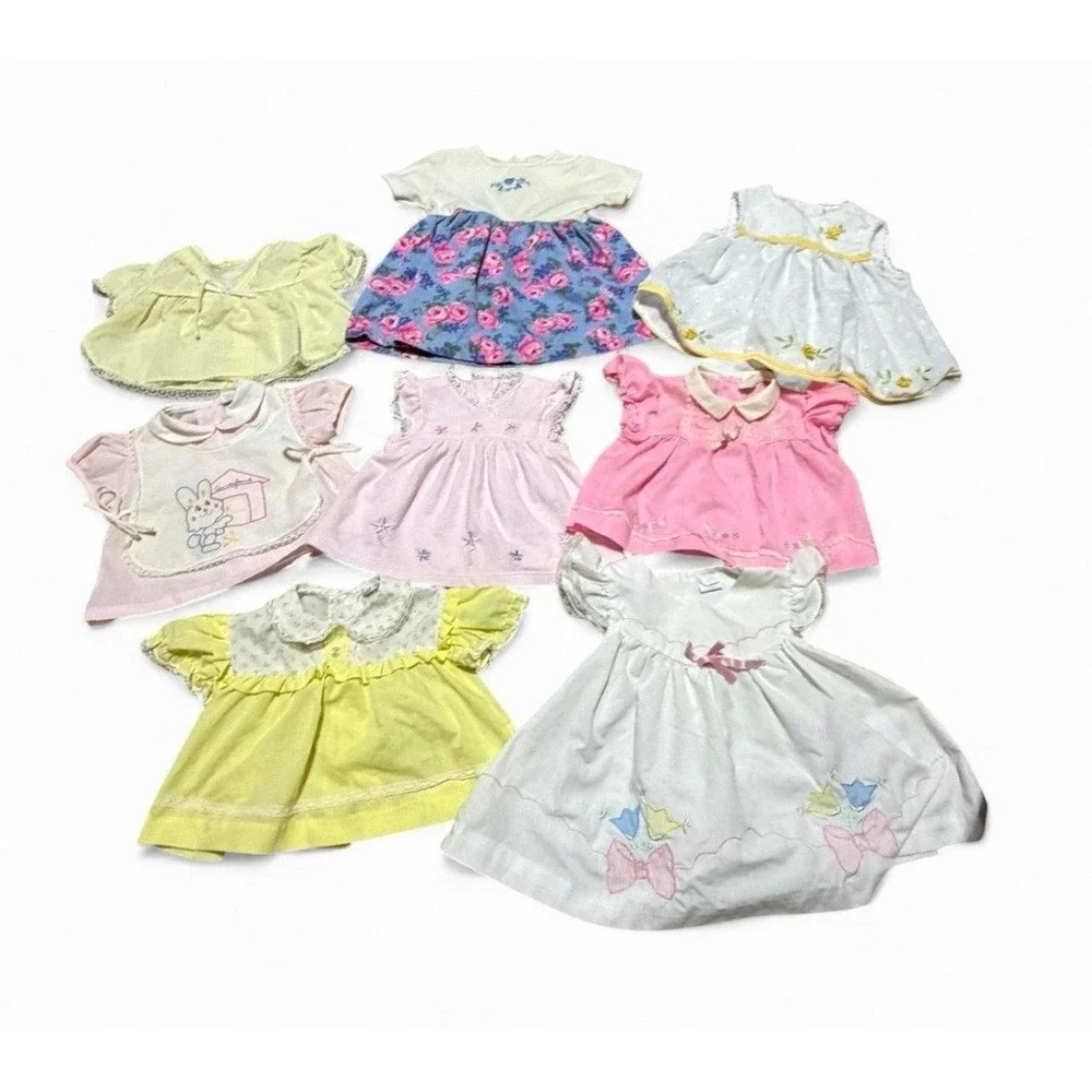 Vintage Baby Girl Dress Lot 8 Pieces 0-18M Floral Embroidered Lace Cottagecore
